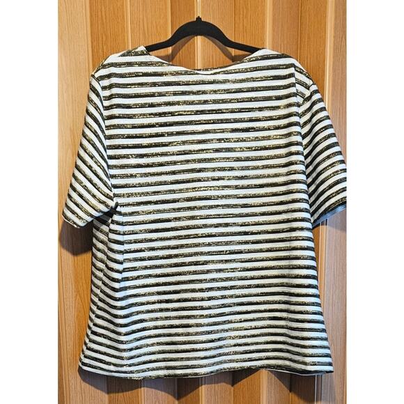 Vue Point 3X Black and White Striped Pullover with Gold and Silver Stripes - Picture 2 of 4